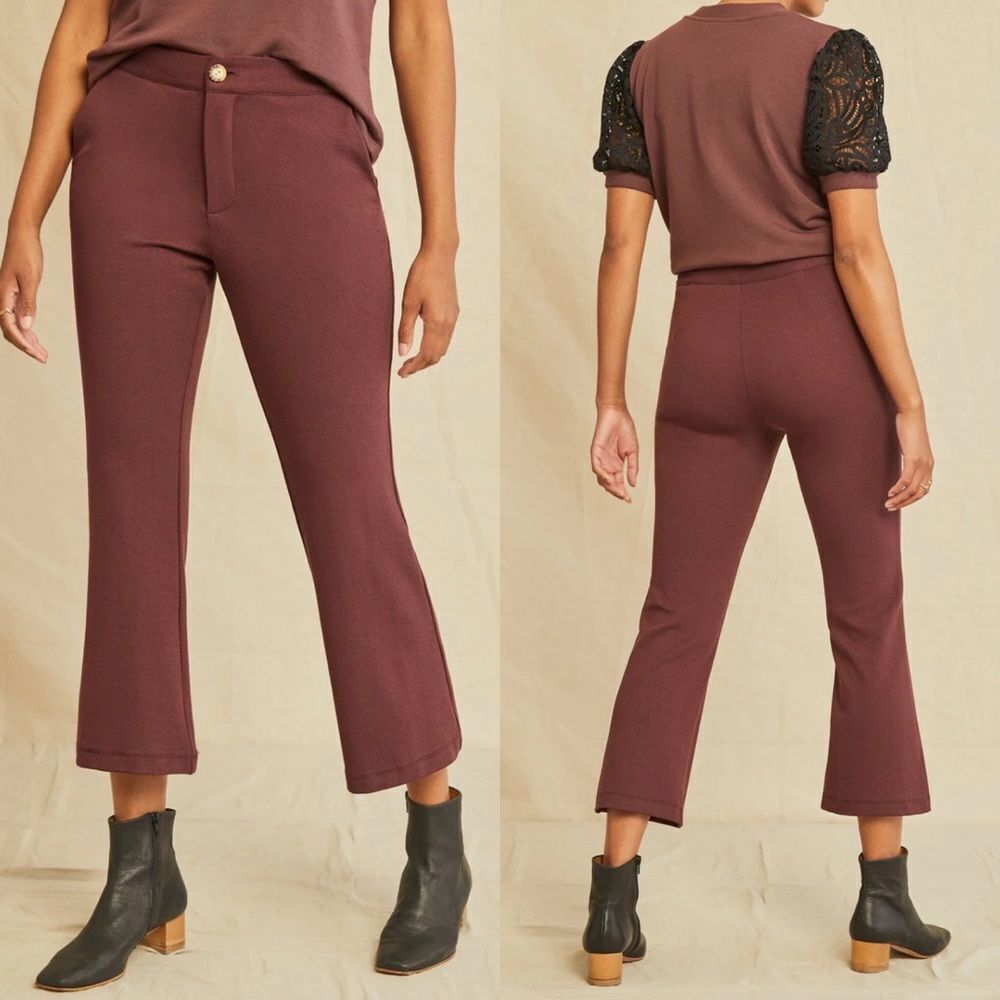 Amour‎ vert Beatrice cropped flare pants maroon